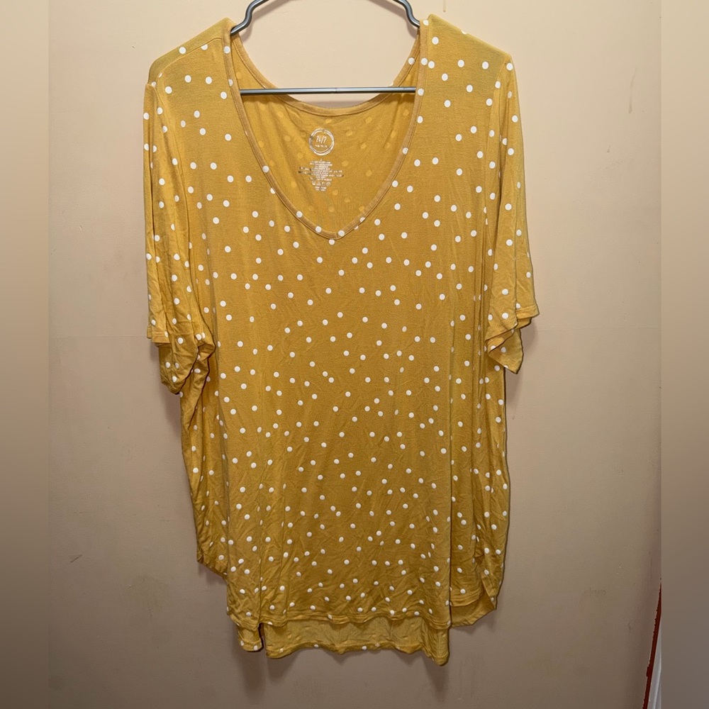 Maurices Mustard Polka Dot Short Sleeve Top